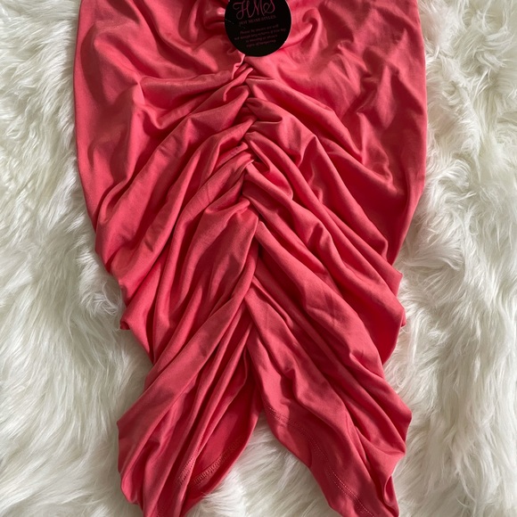 Hot Miami Styles Ruched Coral Skirt set - Picture 4 of 8